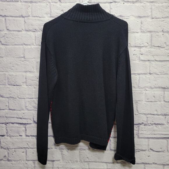 Vintage Erika Black Embroidered Full Zip Sweater Size L Boho Floral Collar Ramie - Picture 6 of 8